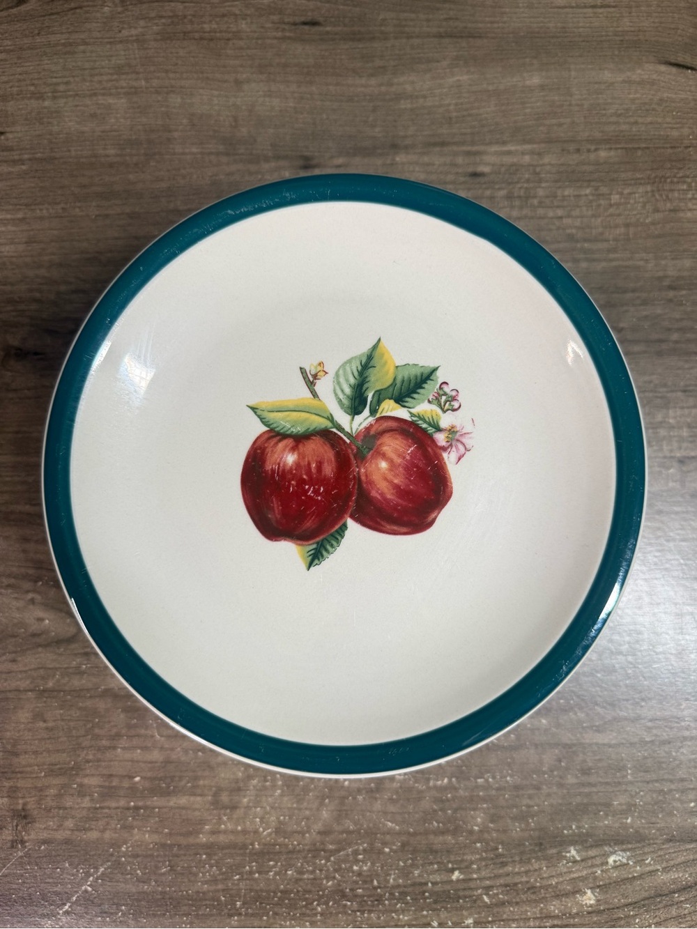 4 Vintage Casuals by China Pearl Apples Salad Plates 7.75” Red Apple Green Rim